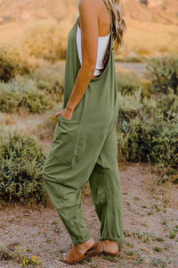 Double Take Full Size V-Neck Sleeveless Jumpsuit with Pockets**