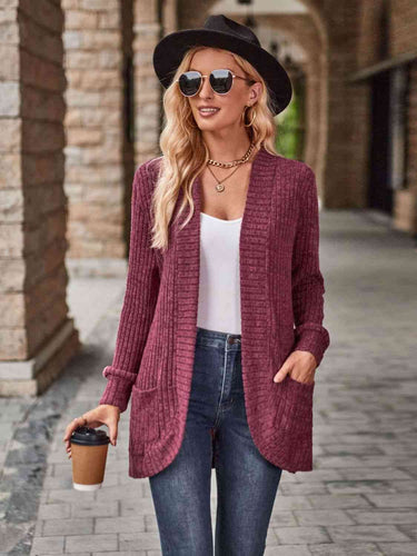 Open Front Cardigan with Pockets**