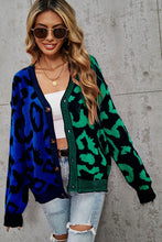 Leopard Button Front Ribbed Trim Cardigan