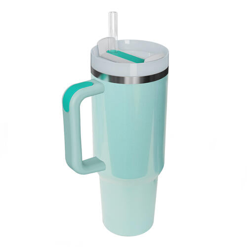 Stainless Steel Tumbler with Handle and Straw**