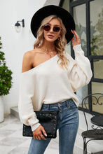 Boat Neck Horizontal Ribbing Dolman Sleeve Sweater**