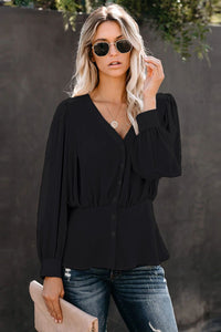 Buttoned Puff Sleeve Blouse