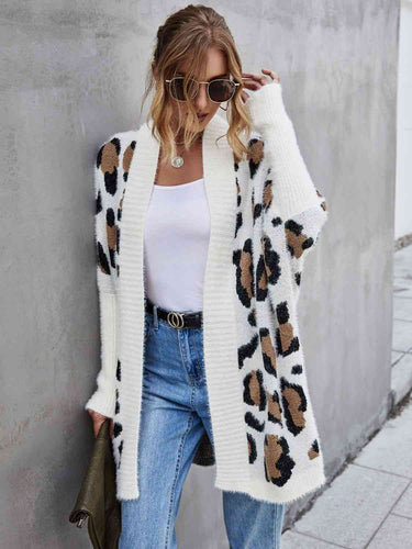 Leopard Pattern Fuzzy Cardigan**