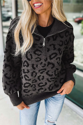 Leopard Half-Zip Sweater**