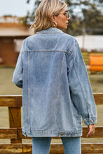 Buttoned Collared Neck Denim Jacket with Pockets**