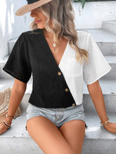 Two-Tone Buttoned Short Sleeve Top