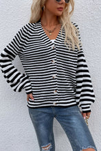 Striped V-Neck Button-Down Cardigan**