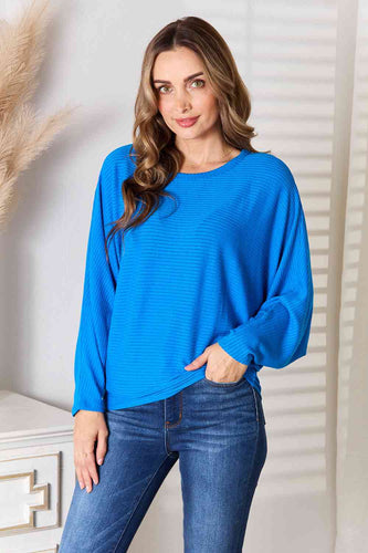 Zenana Full Size Round Neck Batwing Sleeve Blouse**