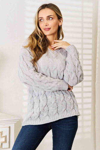 Woven Right Cable-Knit Hooded Sweater**