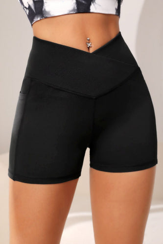 Wide Waistband Active Shorts with Pocket**