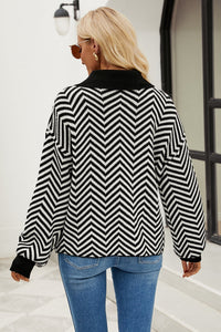 Striped Collared Neck Buttoned Pullover Sweater