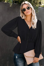 Buttoned Puff Sleeve Blouse**