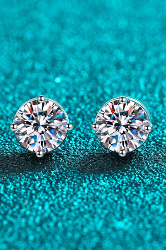 2 Carat Moissanite Rhodium-Plated Stud Earrings**