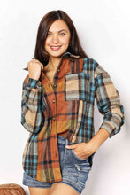 Double Take Plaid Curved Hem Shirt Jacket with Breast Pockets**