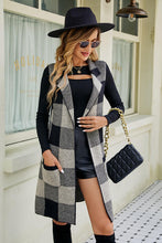 Plaid Open Front Sleeveless Cardigan with Pockets