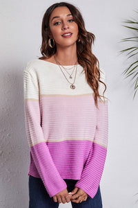 Color Block Horizontal Ribbing Sweater